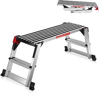 GiantexUK Aluminum Hop Up Platform, Folding Step Up Work Bench with Secure Locking, Non-Slip Strips & Foot Pads, Lightweight Step Stool for Car Washing Decoration DIY, Hold 150KG (128 x 53 x 49cm)