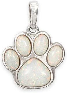WHITE OPAL Solid Sterling Silver PAWPRINT Paw Pendant/Optional Necklace (Cats & Dogs!)