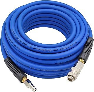 YOTOO Hybrid Air Hose 15m Long 6.5mm ID X 12mm OD 300 PSI with Bend Restrictors, 1/4-Inch Europe Steel Quick Coupler and Plug, Blue