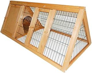 Charles Bentley Frame Wooden, Outdoor, Triangle, Portable, Pet Hutch, Guinea Pig, Ferret, Run, Natural FSC Wood, Open Bottom For Grazing, Removable Doors, Shut Sleeping Area, Waterproof (118x50x45cm)